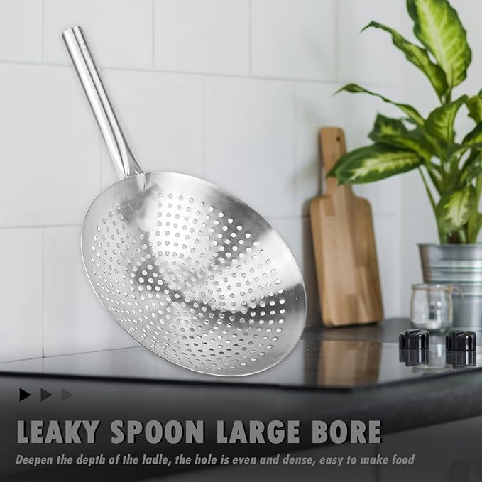 DOERDO Pasta Strainer Oil Skimmer 12 Inch Stainless Steel Skimmer Slotted Spoon for Kitchen Cooking Frying, 30CM