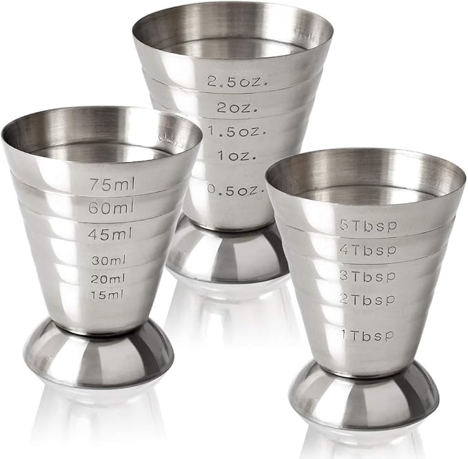 Stainless Steel Measuring Cup, 2.5 oz, 75 ml, 5 Tbsp, Cocktail Jiggers, Pack of 2