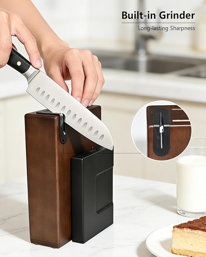14-Piece Knife Block Set, High-Carbon Stainless Steel Dishwasher Safe Kitchen Knives Detachable Knife Holder, Includes Chef's, Santoku, Bread & Steak Knives (black)