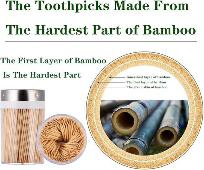 Toothpick Holder, 2000 Count Bamboo Toothpicks with 4 Reusable Toothpick Dispenser, Sturdy Smooth Health Toothpicks for Party, Bar, Olive, Barbecue, Fruit and Teeth Cleaning