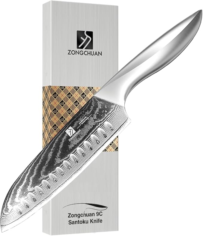 9C Damascus Steel chef knife,7 Inch Kitchen Knife Ultra Sharp Santoku Knife - 9CR18MOV Japanese Chefs Knife, Kitchen Gadgets 2024, cooking Gifts with Love's Gift Box