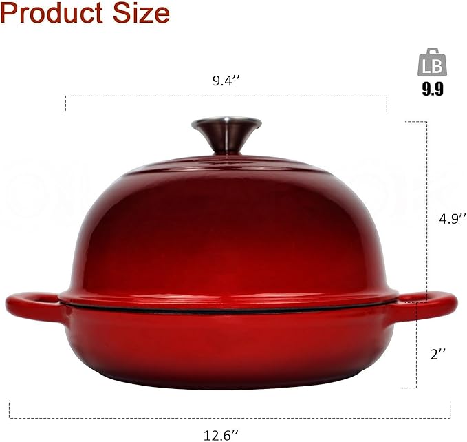 OLLAKOK Dutch Oven for Bread Baking Bread Oven for Sourdough Bread Baking, Enameled Cast Iron Dutch Oven Pot with Lid 5 qt Cast Iron Bread Pan, Red