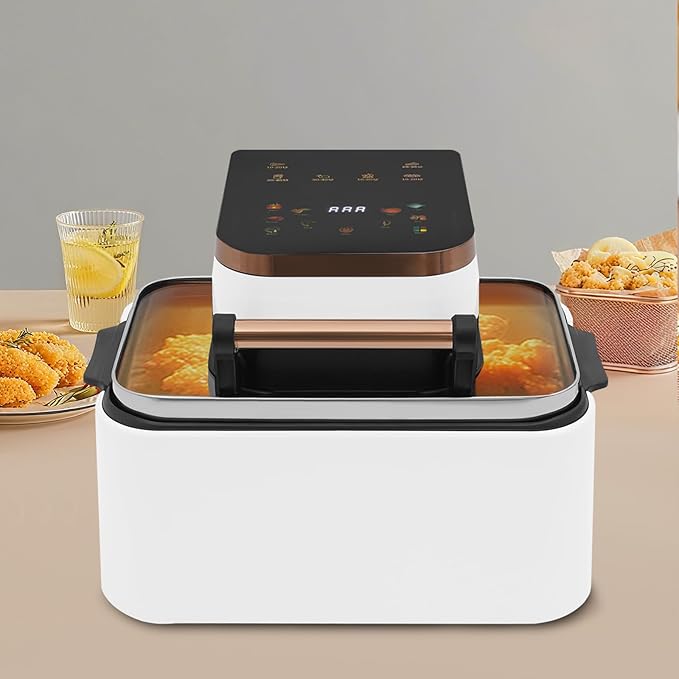 12.68QT Glass Air Fryer, 1700W Large Capacity Non-Toxic Air Fryer Oven with Transparent Window, 6 Presets & Precise Temp Control for Roast, Bake, Fry (White)