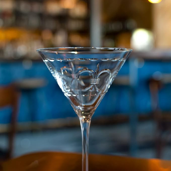 Rolf Glass Fleur De Lis Martini Glass 10 Ounce - Set of 2 Stemmed Martini Glasses - Lead-Free Glass - Diamond-Wheel Engraved Cocktail Glasses - Made in the USA