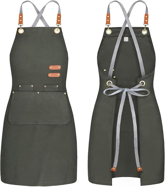 chef apron bib tool apron for man woman cross back straps with 4 pockets for kitchen cooking gardening baking working