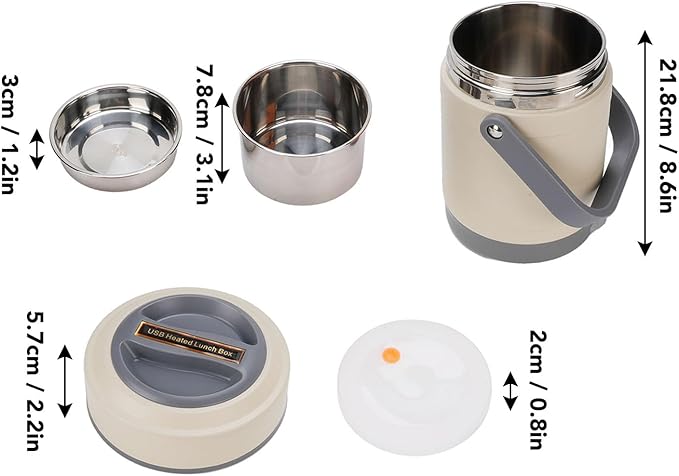 TOPINCN Thermal Cooker Pot Portable Stainless Steel 2L Thermal Cooking Pot with 3+1 Containers Mini Constant Temperature Heat Preservation Lifting Potfor Travel Camping Office (Beige)