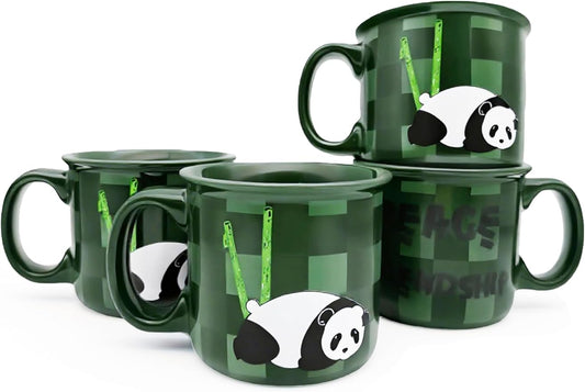 Ceramic Coffee Mugs Set of 4,14OZ Coffee Cups with Handle,Latte Mug,Great for Tea Hot Chocolate,Large Cute Mugs for Men,Women,Kids,Microwave&Dishwasher Safe for Kitchen or Office(GREEN)