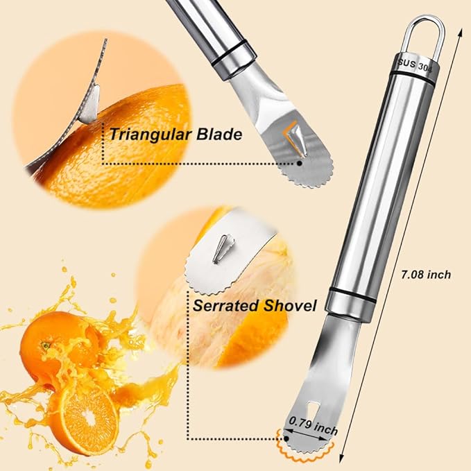 Orange Peelers Orange Peeler Tool Citrus Peeler Stainless Steel Slicer Cutter Peeler Remover Humanized Design Handle Serrated Curved Spade Blade Triangular-shaped Slip Blade Fruit Tools Kitchen Gadget