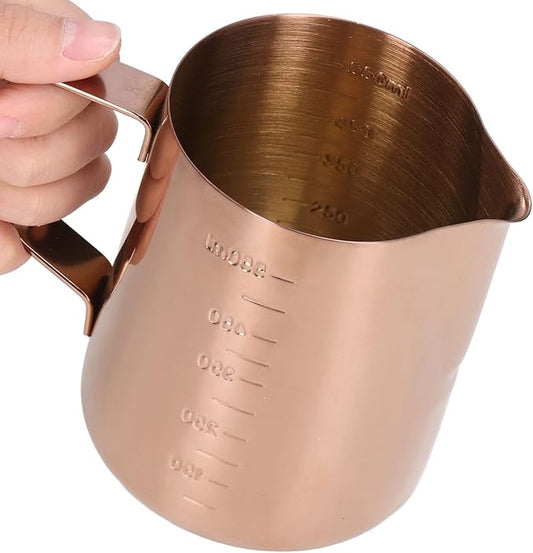 Frothing Cup, Coffee Milk Pitcher 550ML With Scale Rose Gold Stainless Steel Steaming Pitcher
