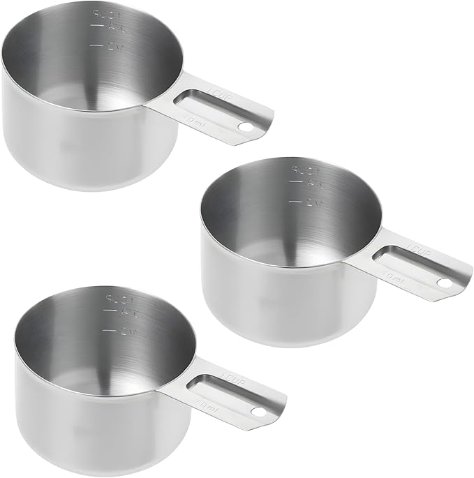 3 Pack 1 Cup Stainless Steel Measuring Cup Metal Measuring Cups with Handle Kitchen Cooking Gadgets Rice Measuring Cup for Wet and Dry Ingredients (240 ml | 240 cc | 8 oz)