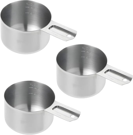 3 Pack 1 Cup Stainless Steel Measuring Cup Metal Measuring Cups with Handle Kitchen Cooking Gadgets Rice Measuring Cup for Wet and Dry Ingredients (240 ml | 240 cc | 8 oz)