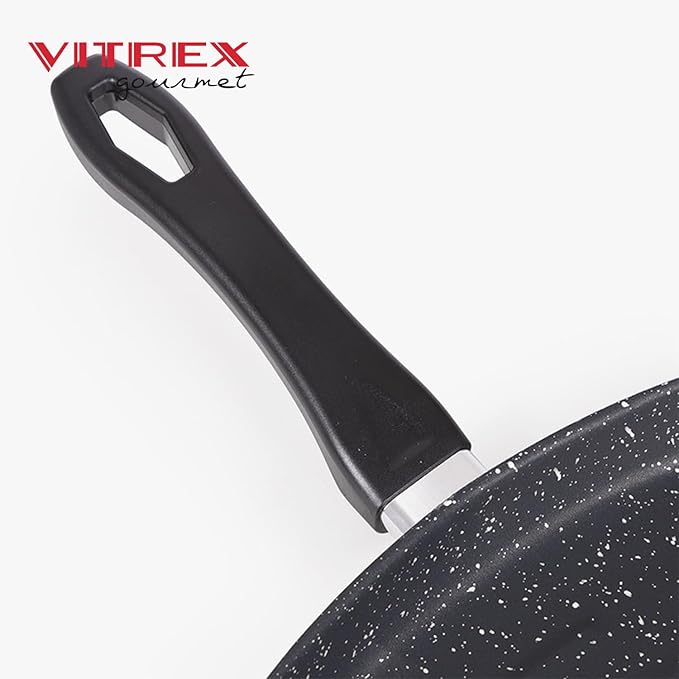 VITREX Granite Noir Metallic Nonstick 10.6" Square Grill Pan – Black Enameled Steel, Stone-Effect Triple-Layer Coating, Ridged Cooking Surface Griddle Pan