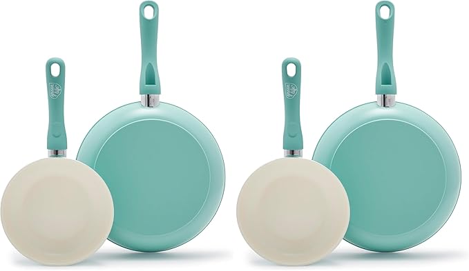 GreenLife Soft Grip Healthy Ceramic Nonstick 7" and 10" Frying Pan Set, Non Toxic PFAS & PFOA-Free, Dishwasher Safe, Egg Omelet Skillet, Cookware for Easy Cooking, Kitchen Essentials, Turquoise