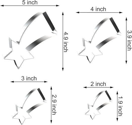 Shooting Star Cookie Cutter Set - 5 inch, 4 inch, 3 inch, 2 inch - 4 Piece Meteor Falling Star Cookie Cutters Shapes Molds - Stainless Steel