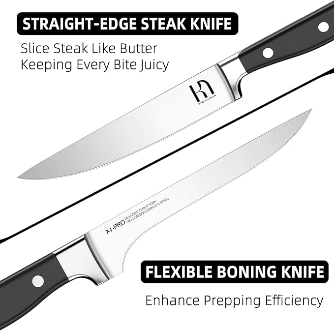 Knife Set, 15 Pcs Kitchen Knife Block Set, Enduring Razor-Sharp Japanese High Carbon Stainless Steel Chef Knife Set with Block and Sharpener, Premium Knives Set for Kitchen, Black Natural Wood