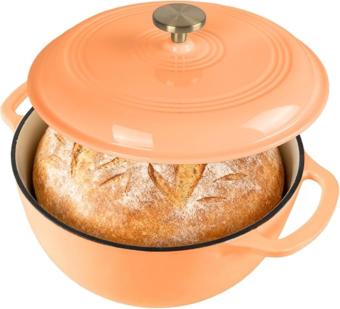 Fijxzct Premium Enameled Cast Iron Dutch Oven for Bread Baking | Non-Stick 5.5QT Oval Bread Oven with Lid | Perfect for Sourdough, Loaf, and Artisan Baking (Round Orange, 5.5 QT)