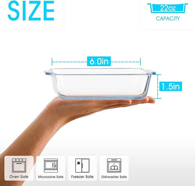 NUTRIUPS Mini 6x7.5x1.5in Square Glass Baking Dish for Oven, 20oz Square Cake Pan Glass Casserole Dishes for Oven