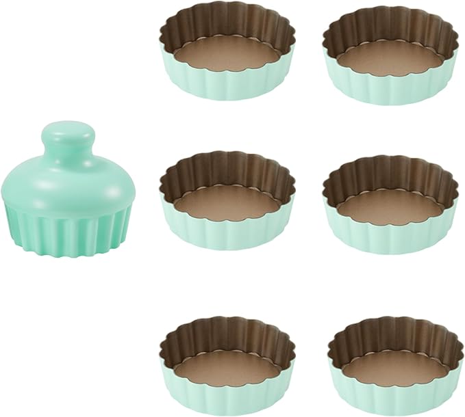 Mini Tart Pan Set, 6PCS 3.6 Inch Tart Pans with Removable Bottom and Tart Tamper, Extra Deep 1 Inch Tartlet Pan, Nonstick Bakeware for Mini Pies, Tarts, Quiches, Cheesecakes (Green)