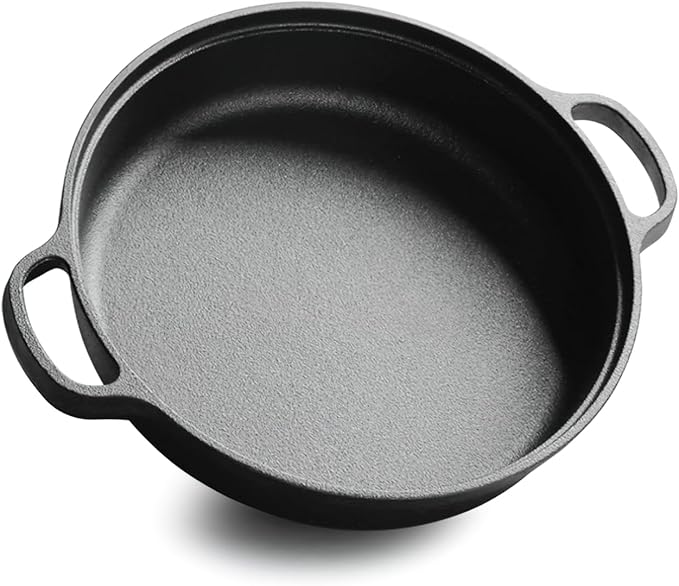 LI-GELISI Deepened flat-bottom cast iron frying pan, double-handle thickened uncoated old-fashioned iron pot, pancake and steak frying household multi-purpose large iron pot(24 inch)