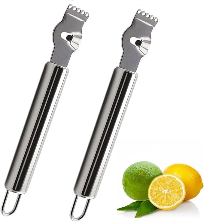 2 Pack Stainless Steel Lemon Zester Grater with Channel Knife and Hanging Loop,Orange Peeler,Citrus Zester Fruit Peeler Lemon Twist Tool for Kitchen, Bar