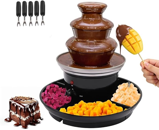 1lb Chocolate Fountain, 3-Tier Party Fountain with Fruit Plate, Chocolate Fondue Fountain for Christmas Birthday Party, 120V 40W