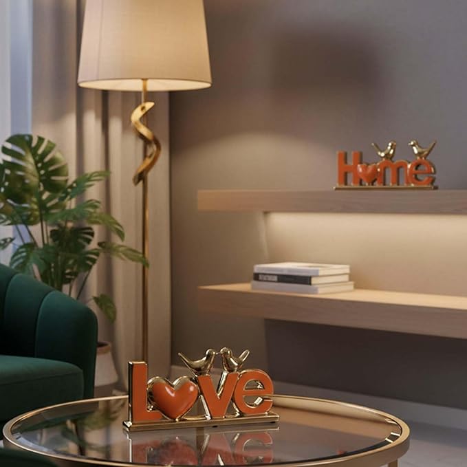 Love Sign Decor,Gold Room Decor Aesthetic, Knick Knack Shelf,Bird Decor, Boho Bookshelf,Abstract Statue,for Living Room,Bedroom, Contemporary Tv Stand Set of 2 (2, Gold Orange)