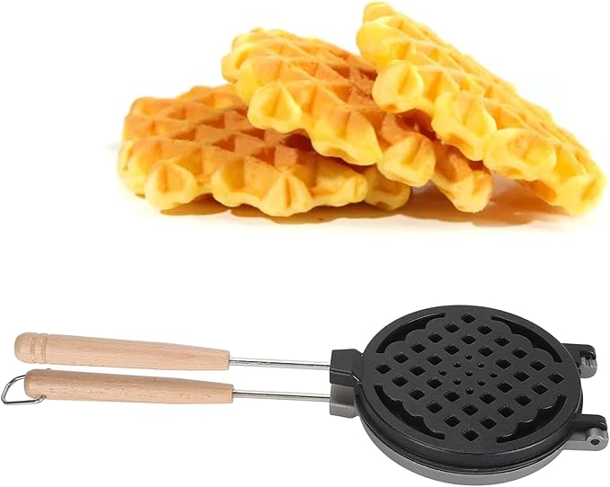 Waffle Maker Pan, Aluminum Alloy Dual Sided Nonstick Waffle Pan with Removable Handle for Sandwich Toaster Breakfast, Stovetop Waffle Iron for Camping