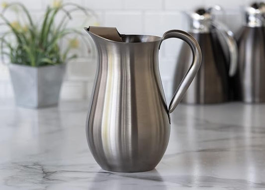 Service Ideas WPB2BSDT Pitcher with Ice Guard, Bell Shaped, 2 L, 66.6 Ounces, Stainless Steel, Dark Tungsten