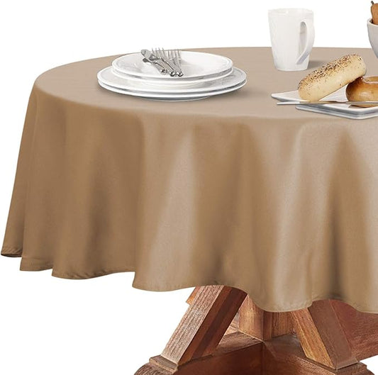 Obstal 210GSM Round Table Cloth, Water Resistance Microfiber Tablecloth, Decorative Fabric Circular Table Cover for Outdoor and Indoor Use (Coffee, 70 Inch Diameter)