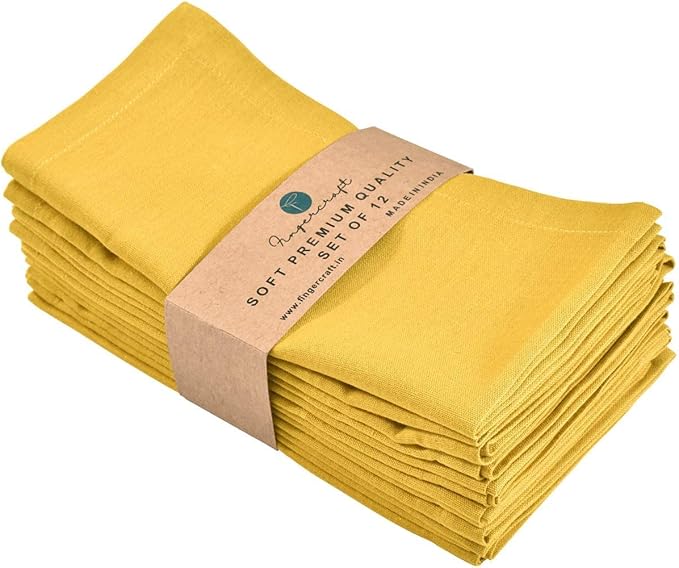 Fingercraft Cloth Napkins Set of 12, Cotton Linen Blend, Premium Quality, Mitered Corners for Every Day Use Christmas Napkins Cloth, Pre Shrunk and Good Absorbency 18x18 inch Gold