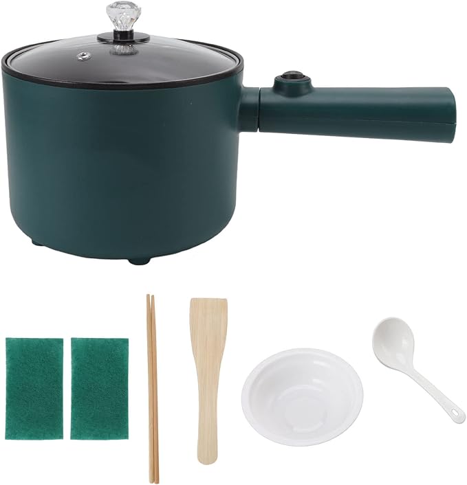 Small Electric Cooking Pot 1.8L Hot Pot Cooker Steamer, Nonstick Food Grade Electric Cooker Pan with Long Handle, 2 Temperature Mode 6 Function Adjustable Electric Cooker for
