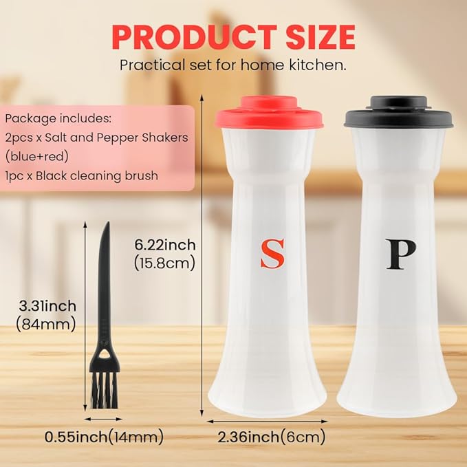 Salt and Pepper Shaker Set, Plastic Salt and Pepper Shaker Set with Lids,Airtight Spice Jar Dispenser for Restaurant Cleaning Brush Camping Home Kitchen Picnic (COLOR:Black+Red)
