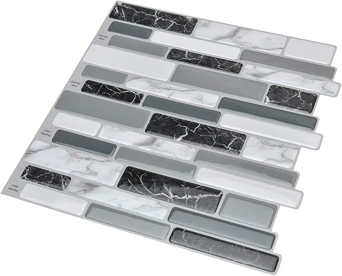 Art3d 10-Sheet Peel and Stick Kitchen Backsplash Tiles, 12"x12" Self-Adhesive Marble Grey Wall Tiles for Kitchen and Bathroom