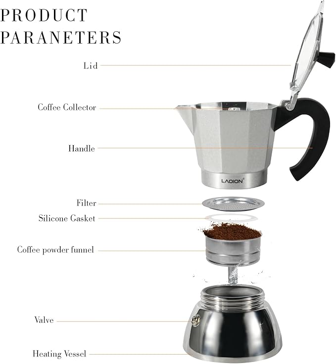 LAOION Stovetop Espresso Maker, 6Cup Moka Pot, Espresso Machine Compatible with Induction Cooktops, 300ml Stainless Steel & Aluminum Cuban Coffee Maker for Cafetera Cubana, Silver