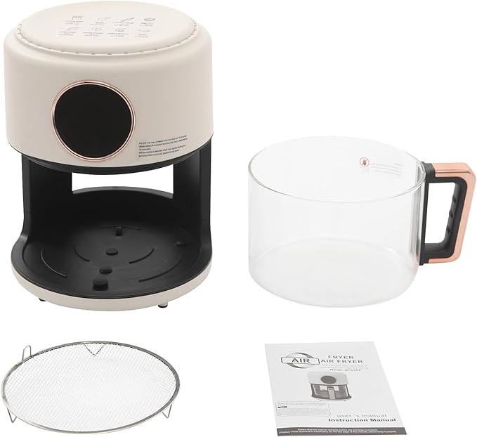 4.2L Glass Air Fryer with Transparent Fry Bowl,1200W 360° Viewable Air Fryer with Digital Display, Countertop Convection Oven,176℉-392℉ Adjustable,60-Min Timer, 8 Modes for Home,Outdoor Picnics