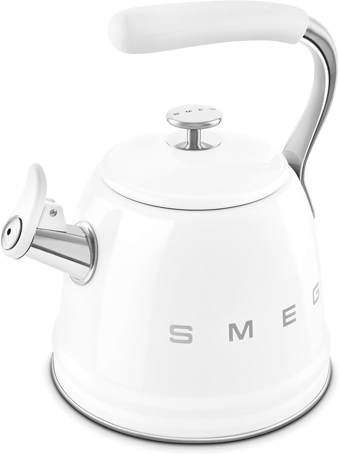 Smeg WKF01WH Whistling Kettle for Hobs, Stainless Steel, 2.3 liters, White