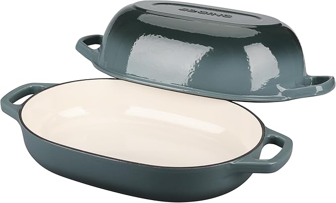 EDGING CASTING Enameled Cast Iron Oval Dutch Oven Pot with Lid, Dutch Oven for Sourdough Bread Baking, Oval Bread Pan, Bread Oven, Bread Dutch Oven, 7qt, Slateblue