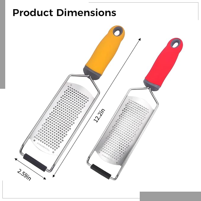 12.2 Inches Long Sharp Cutter Zester, Kitchen Grater with Non-Slip Handle, 2 Pcs Stainless Steel Cheese Graters for Lemon, Hard Cheese, Chocolate, Citrus, Parmesan & Garlic