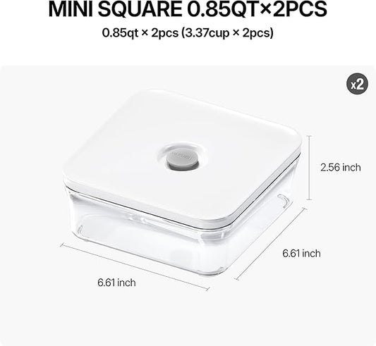VAKUEN Premium Airtight Food Storage Containers, Mini Square 2pc/set(0.85qt), Smart One-Click Seal Lid, No Hinges, 100% Leak Proof, BPA-FREE, Dishwasher, Freezer & Microwave Safe