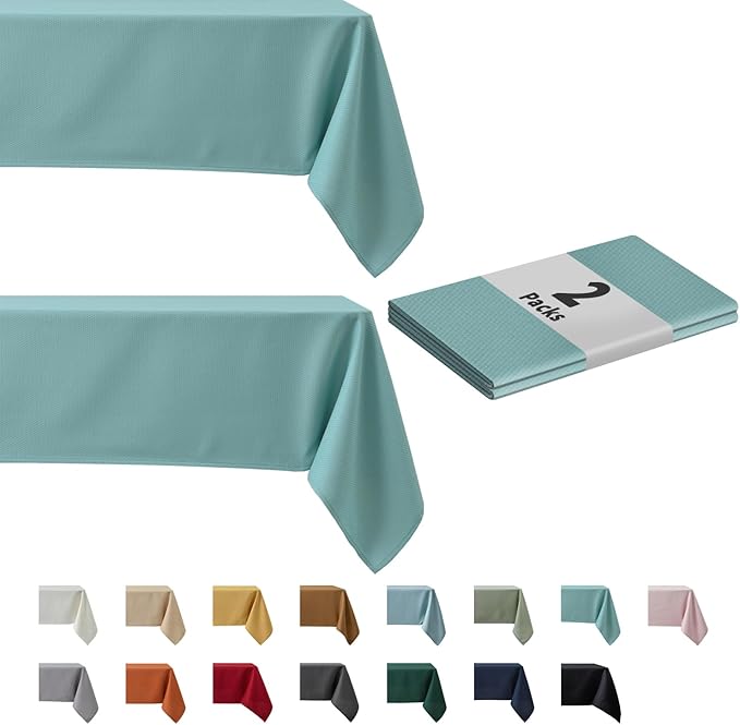 maxmill 2 Pack Rectangle 52 x 70 Inch Turquoise Textured Tablecloth Waterproof Spillproof Wrinkle Free Table Cloth for Kitchen Dining Decoration, Fabric Table Cover for Outdoor and Indoor Use