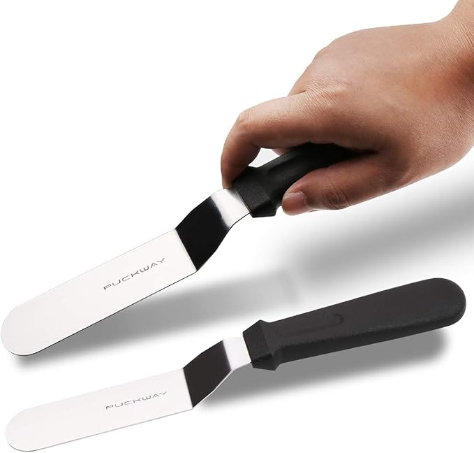 PUCKWAY Offset Frosting Cake Knife set of 3 Black 6 8 & 10 Inch Angled Icing Spatula for Decorating