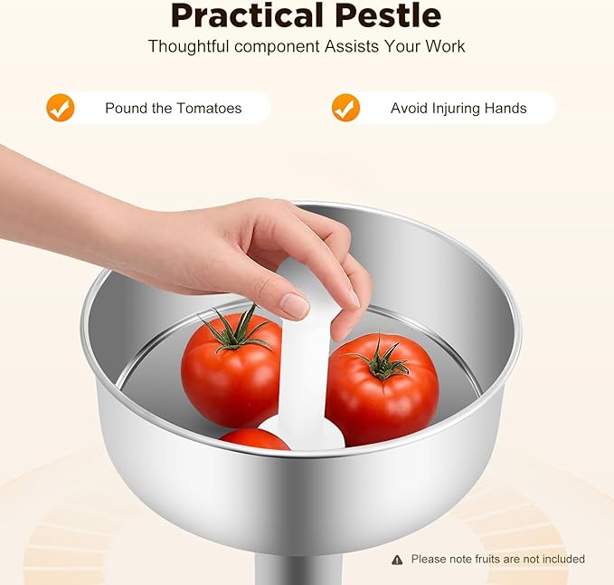 450W Electric Tomato Strainer, Tomato Sauce Maker, Stainless Steel Tomato Paste Maker, Suitable for Tomato, Strawberry, and Blueberry Sauces, 110V