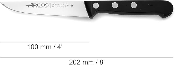 Arcos Knife Set 2 pieces - Nitrum Stainless Steel and mm blade. 363 gr. Professional Kitchen Knife for Cooking. Ergonomic Polyoxymethylene POM Handle. Series Universal. Color Black