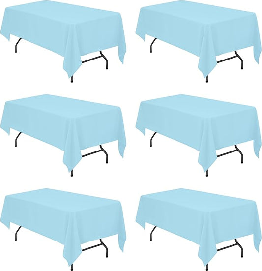 BRILLMAX 6 Pack Light Blue Tablecloths 60 x 102 Inch for 6ft Rectangle Tables - 150 GSM Polyester Fabric, 15" Standard Drop, Water, Stain & Wrinkle Resistant Cloth Cover for Wedding Dining Buffet