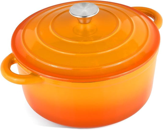 CookNexa 6 Quart Enameled Cast Iron Dutch Oven Pot with Lid, Oven Safe up to 500°F or on Stovetop, Non-stick Dutch Oven for Bread Baking, Cooking, Dual Handles Cookware, Orange