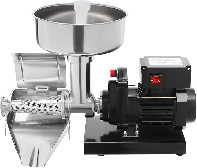 Electric Tomato Strainer, 450W Commercial Tomato Sauce Jam Maker with Large Funnel & Adjustable Trough Stainless Steel Food Press Sauce Maker Food Strainer for Tomatoes Strawberry Blueberry Sauces Etc