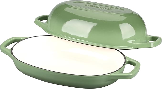 EDGING CASTING Enameled Cast Iron Oval Dutch Oven Pot with Lid, Dutch Oven for Sourdough Bread Baking, Oval Bread Pan, Bread Oven, Bread Dutch Oven, 5qt, Pistachio Green
