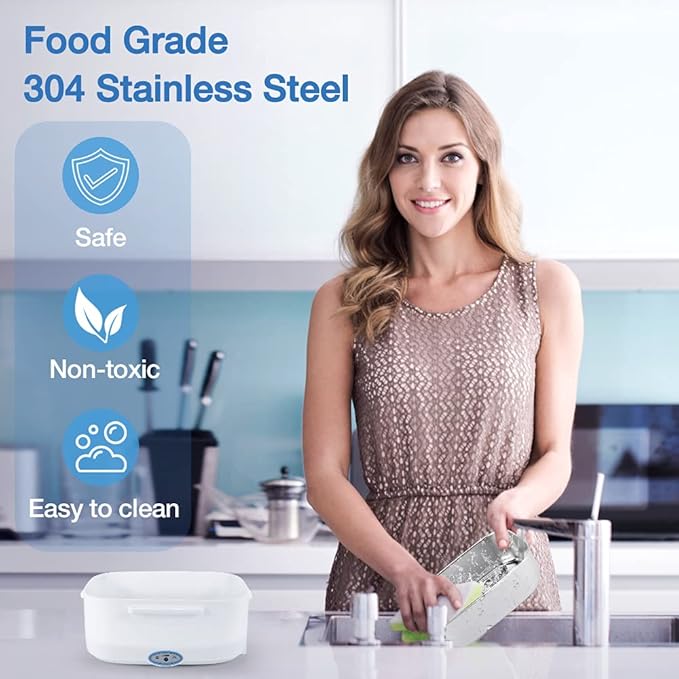 FVW Electric Lunch Box Food Warmer 2 in 1, Portable Food Heater for Car and Home - Leak proof, Lunch Heating Microwave for Truckers with Removable Stainless Steel Container 1.5 L, 110V/12V