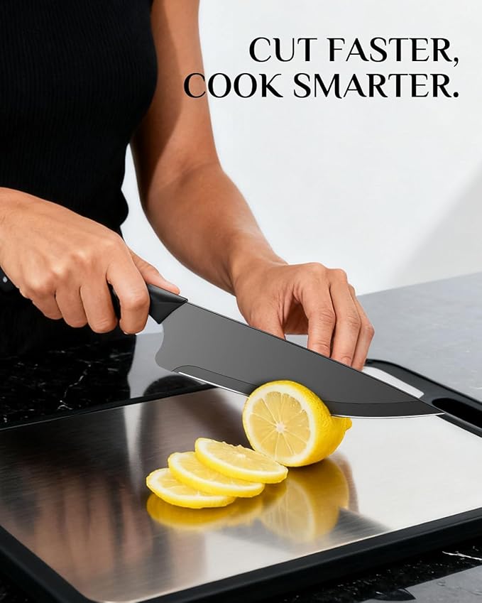 Knife Set - Haugo 15 PCS Kitchen Knife Set with Built in Sharpener - High Carbon German Stainless Steel - Dishwasher Safe Knife Block Set - Ergonomic Handles - Black Mamba Series