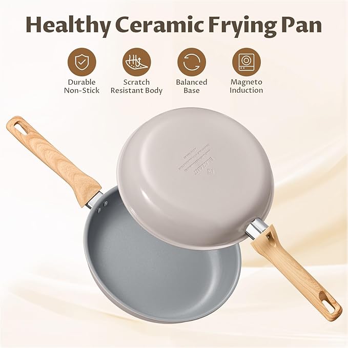 BLAZANT Non Stick Frying Pans Set, 3 Pieces Ceramic Frying Pan, Nonstick Skillet Set, Molecular-bonded Induction Base, Kitchen Chef's Pan, Omelet Pans, PFAS/PTFE Free, Compatible with All Stovetops
